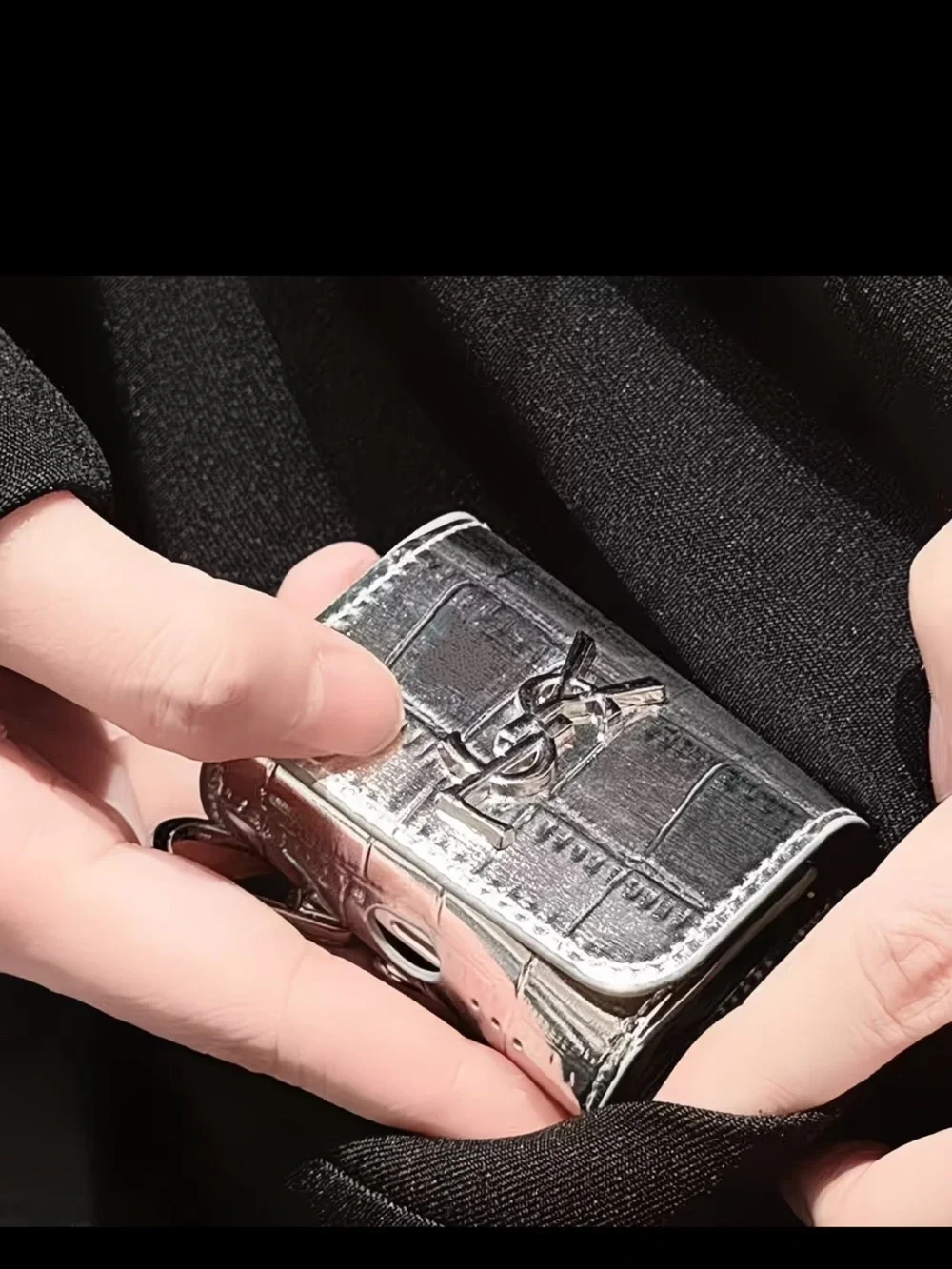 YSL  monogram AirPod case silver